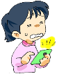 不安げな表情でスマートフォンの画面を見ている女の子のイラスト
