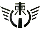 鳥が羽を広げ羽ばたく形の上に東の文字がデザインされた野市東小学校の校章