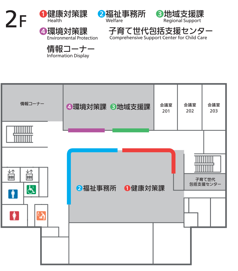 香南市役所2階の案内図