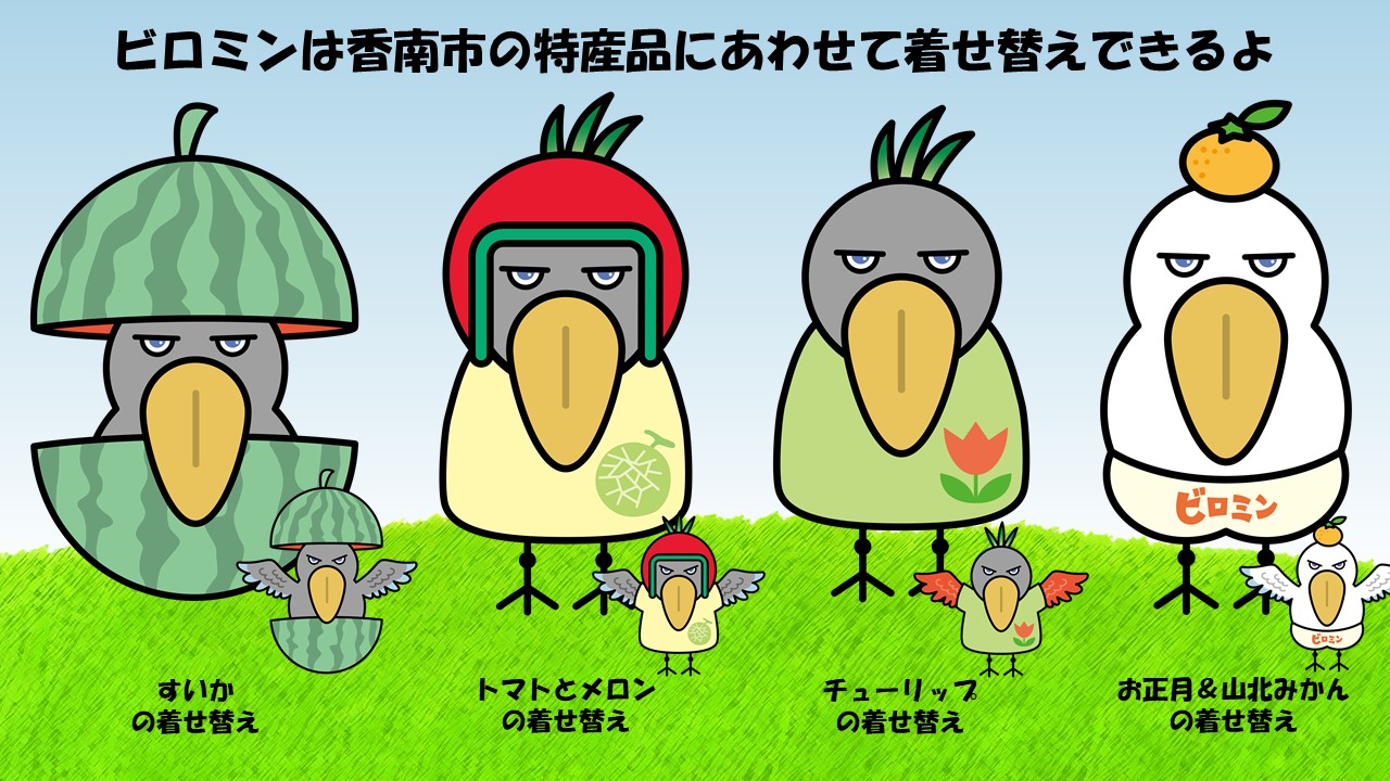 ビロミンの4種類の着せ替えイラスト