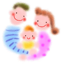 赤ちゃんを中心とした親子三人の画像